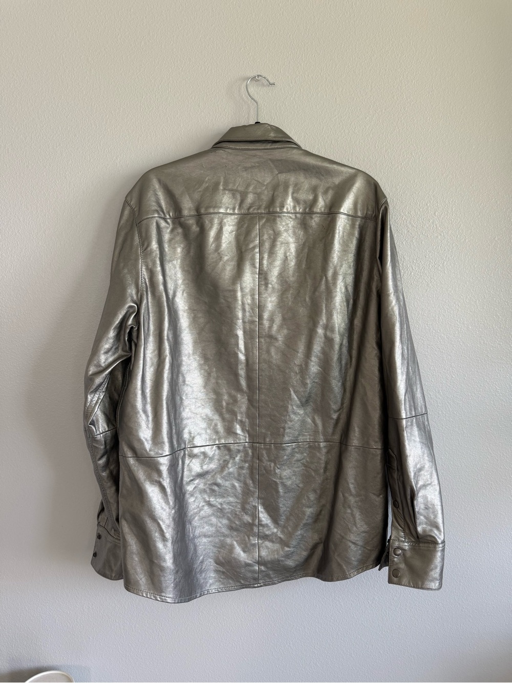 INC International Concepts Metallic Silver Leather Bomber Jacket - Picture 3 of 3